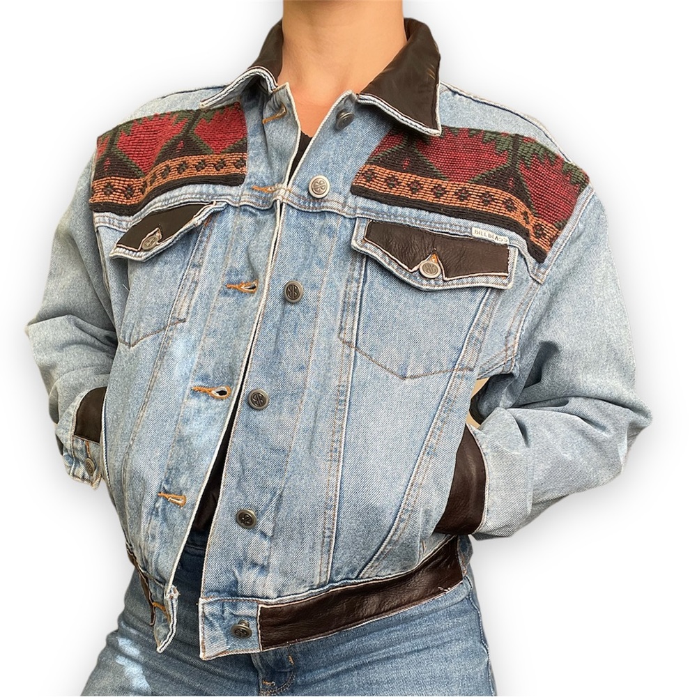Vintage Western Denim Jacket Tapestry Cowboy Ranch 80s 90s Wild West Horse Jean